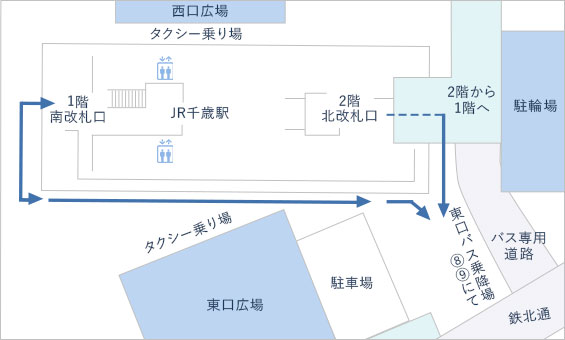 JR千岁站西出口（West Exit）的门前广场处